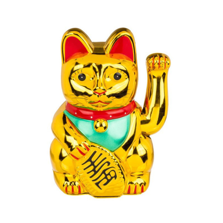 Statue - Chat porte bonheur - Doré - Maneki-neko - 20 cm