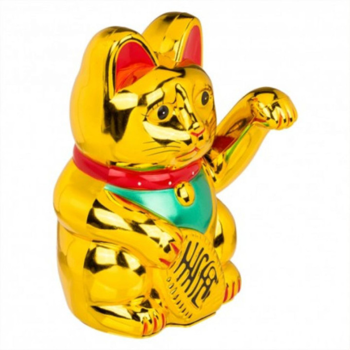 Statue - Chat porte bonheur - Doré - Maneki-neko - 20 cm