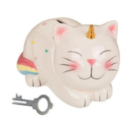 Tirelire - Chat - Licorne - Avec serrure - Céramique - 17x12 cm