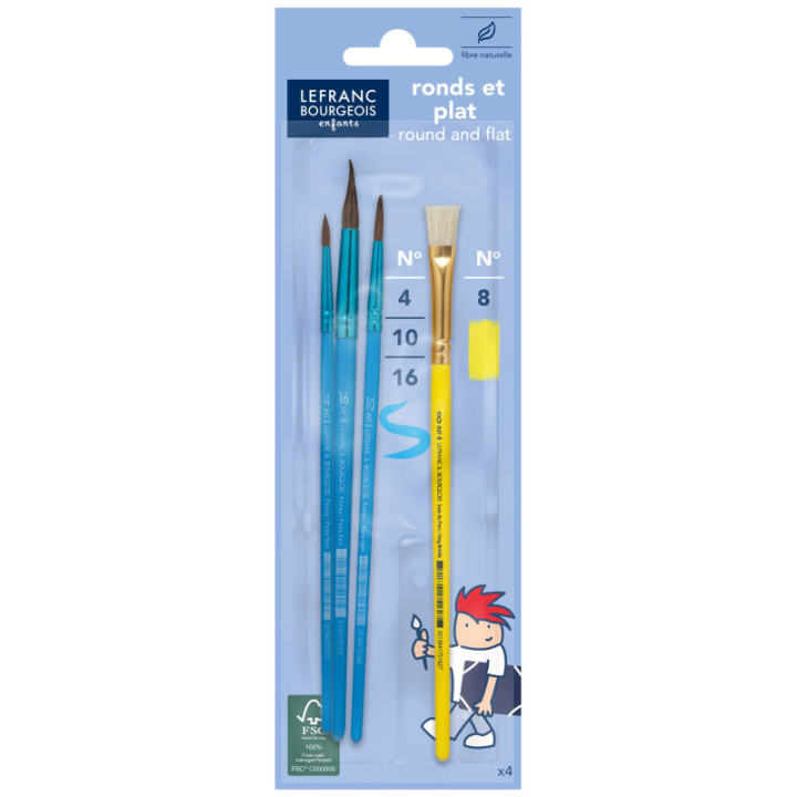 Pinceaux - Scolaire - Rond - N°4/10/16 + 1 brosse plate - N°8 - Lefranc Bourgeois