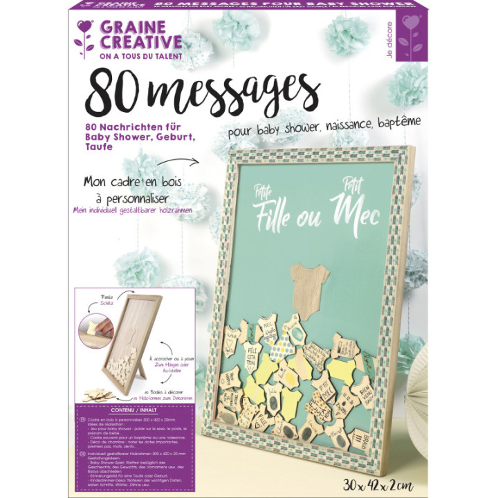 Cadre à messages - Baby shower - Naissance - En bois - Personnalisable - 42x30cm