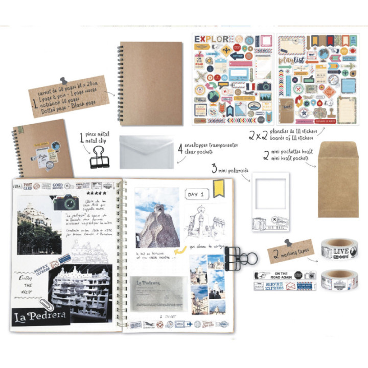 Carnet de voyages - A personnaliser - Stickers et onglets inclus - 14 x 20 cm - 60 pages