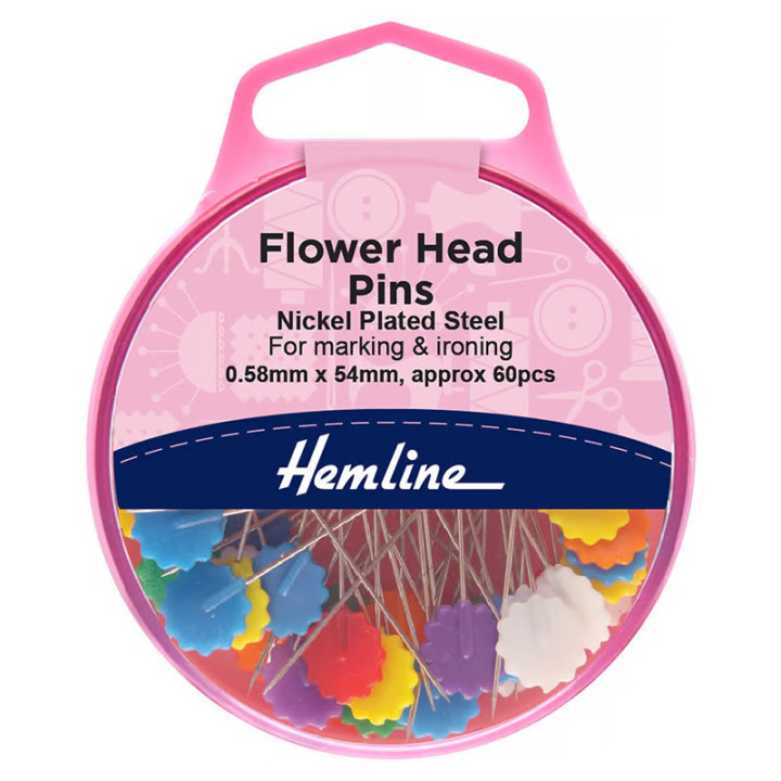 Epingles - Tête en forme de fleur - Assortiment de couleurs - Boîte de 60 unités