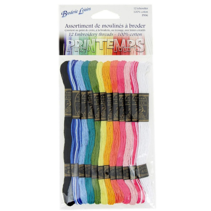 Fils - Echevettes - Moulinés à broder - 12 couleurs - Coton - Point de croix - Tressage
