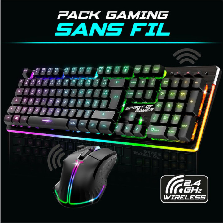 Clavier - Souris - Sans fil - Gaming - Rétroéclairage - LED - Spirit of Gamer - MK600