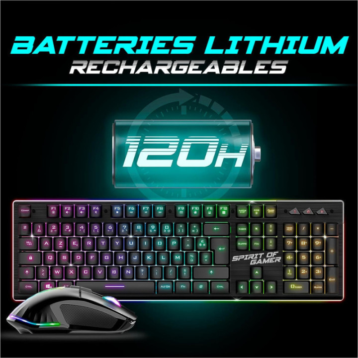Clavier - Souris - Sans fil - Gaming - Rétroéclairage - LED - Spirit of Gamer - MK600