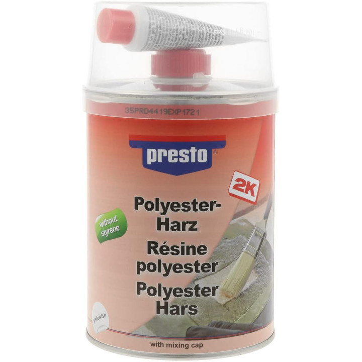 Résine polyester - Mastic - Sans styrène - Presto - Pot de 1kg
