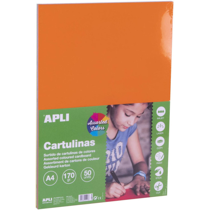 Carton de couleur assortis foncé A4 170 g 50 feuilles - Apli