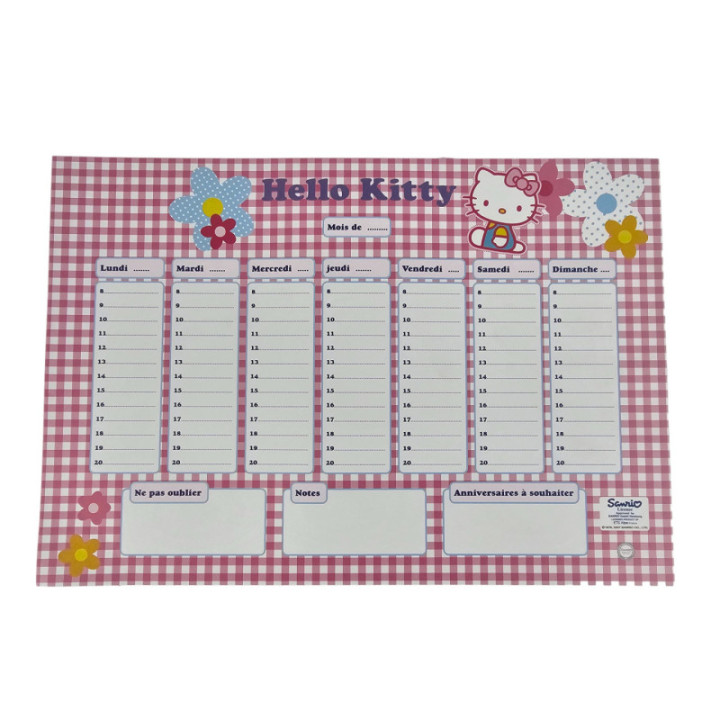 Sous-main - Calendrier - Hebdomadaire - 29,5 X 20,5 Cm - Hello Kitty