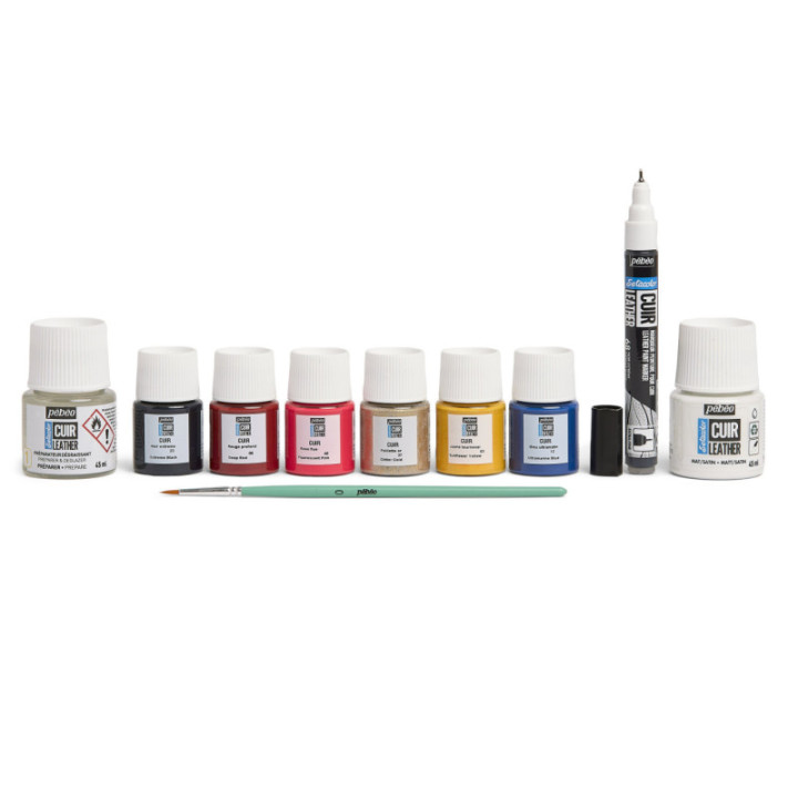 Coffret sélection - Peinture pour cuir et simili - Setacolor Cuir - Pébéo - 7 pots + accessoires