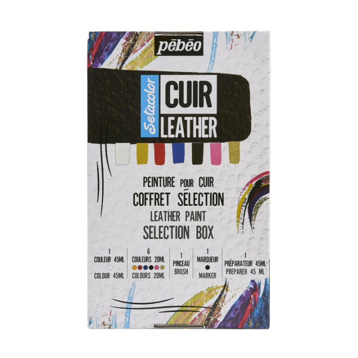 Coffret sélection - Peinture pour cuir et simili - Setacolor Cuir - Pébéo - 7 pots + accessoires
