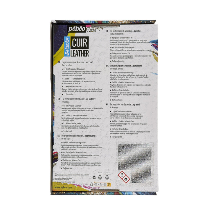 Coffret sélection - Peinture pour cuir et simili - Setacolor Cuir - Pébéo - 7 pots + accessoires