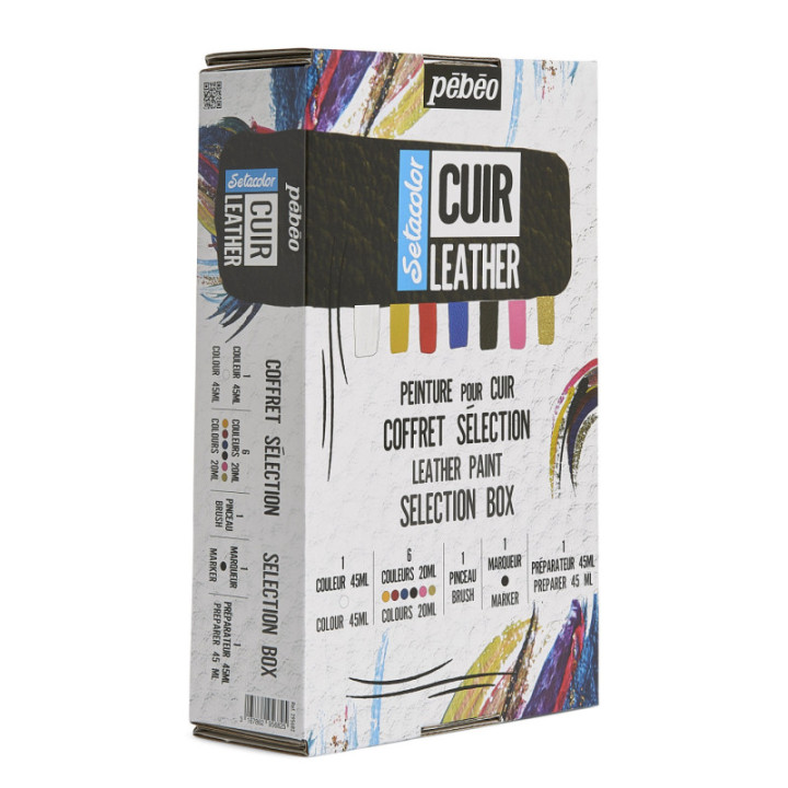 Coffret sélection - Peinture pour cuir et simili - Setacolor Cuir - Pébéo - 7 pots + accessoires