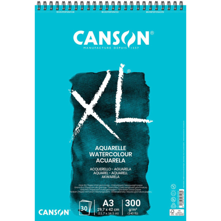 Bloc - Aquarelle - A3 - 30 feuilles - 300g - Spirales - Canson XL - Beaux-arts