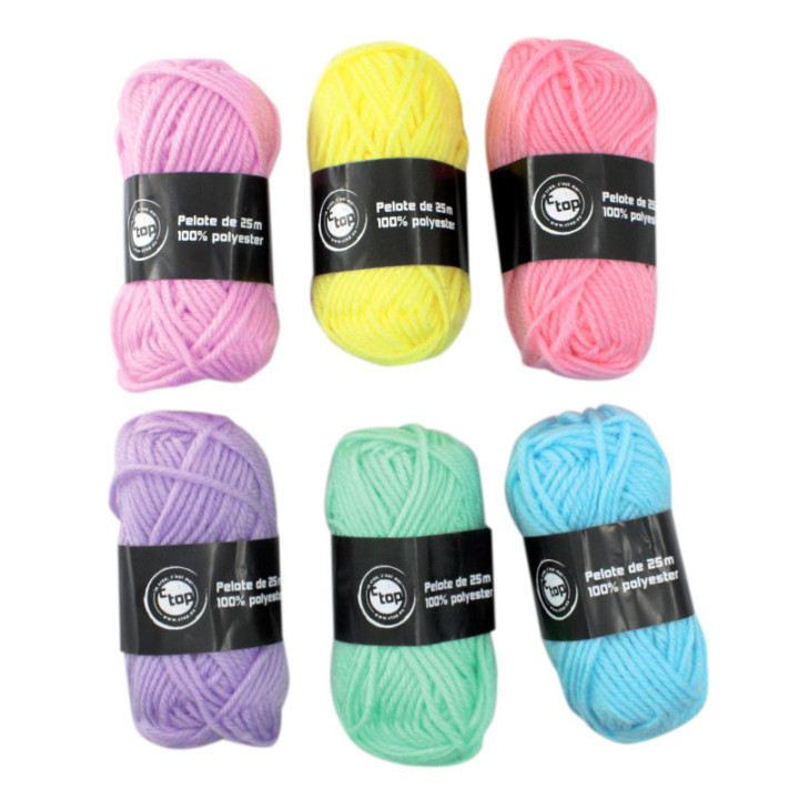 Lot de 6 pelotes de laine - Couleurs assorties - 25 m - Ctop