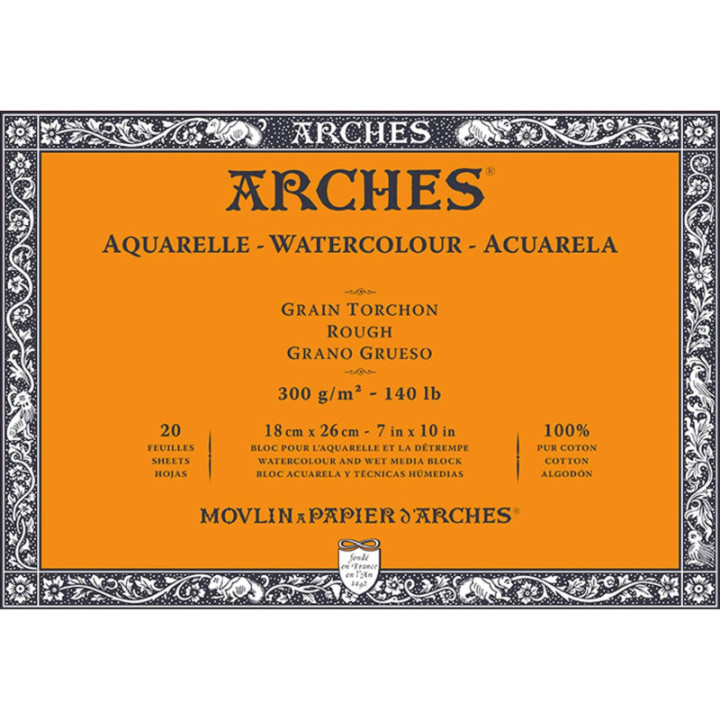 Bloc - Aquarelle - 18x26cm - Grain torchon - 20 feuilles - 300g - Arches