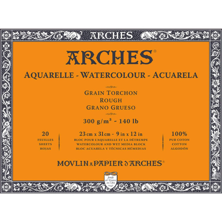Bloc - Aquarelle - 23x31cm - Grain torchon - 20 feuilles - 300g - Arches