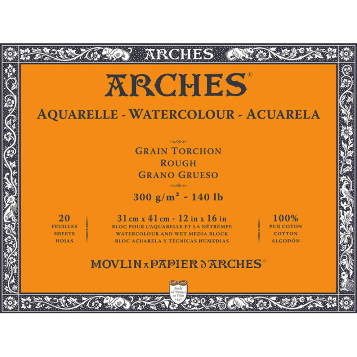 Bloc - Aquarelle - 31x41cm - Grain torchon - 20 feuilles - 300g - Arches