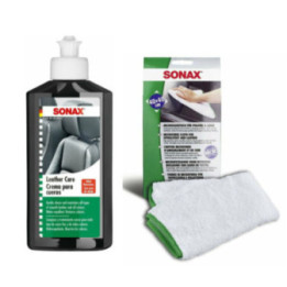 Kit - Entretien cuir et textile - Sièges de voiture - Lotion et chiffon microfibres - SONAX