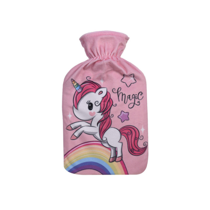 Bouillotte - 1L - Housse en flanelle - Licorne magique - Eau chaude - Enfant