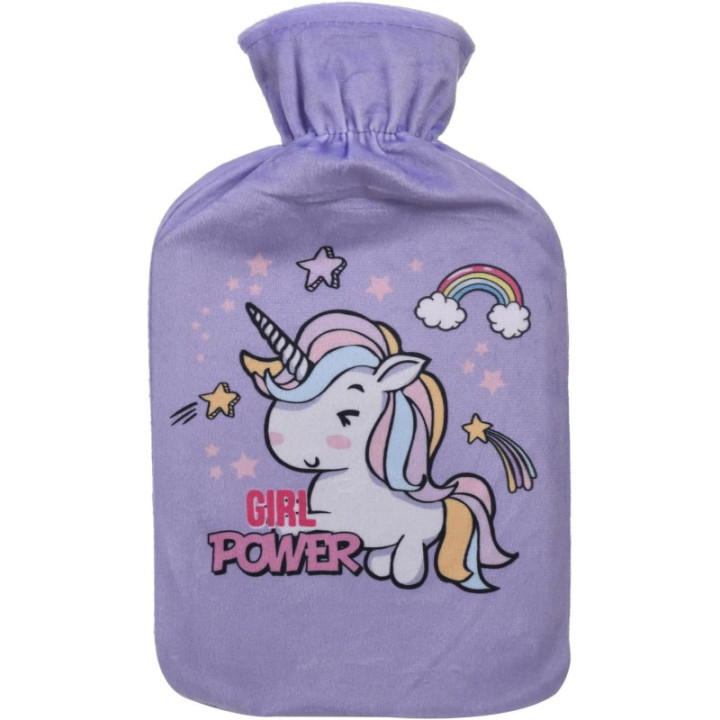 Bouillotte - 1L - Housse en flanelle - Licorne girl power - Eau chaude - Enfant