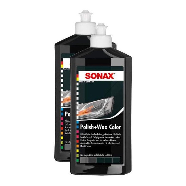 Polish + cire - SONAX - Couleur Noir - Carrosserie - Flacon 500ml - Lot de 2
