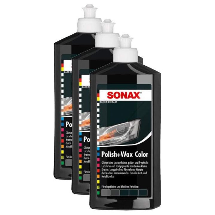 Polish + cire - SONAX - Couleur Noir - Carrosserie - Flacon 500ml - Lot de 3