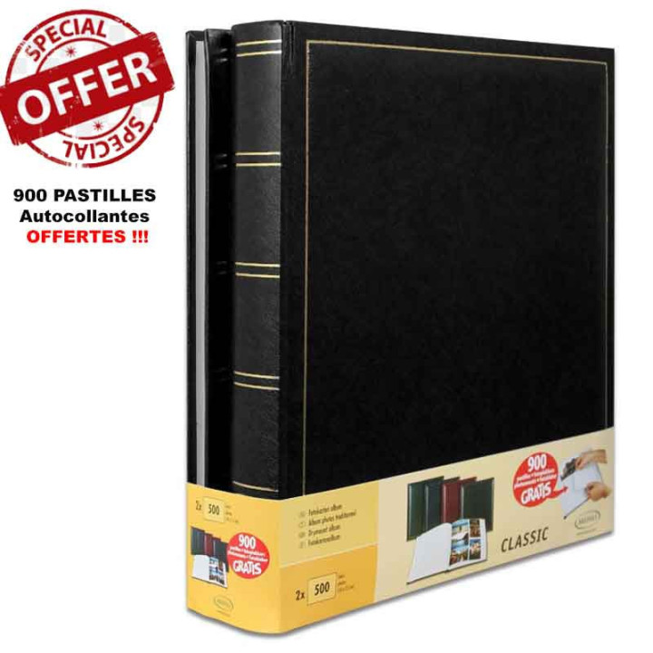 Albums photos - Noir - 100 pages - 500 photos 10x15cm - Imitation cuir - Lot de 2