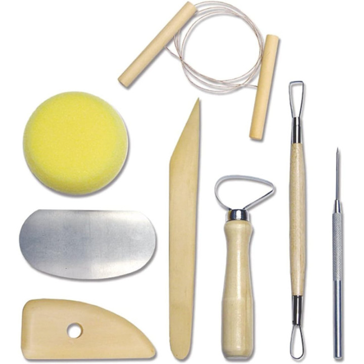Kit - Accessoires pour poterie et sculpture - 8 pièces - Manche en bois