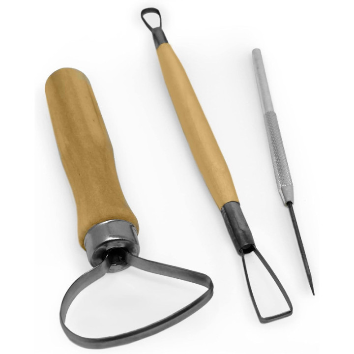 Kit - Accessoires pour poterie et sculpture - 8 pièces - Manche en bois