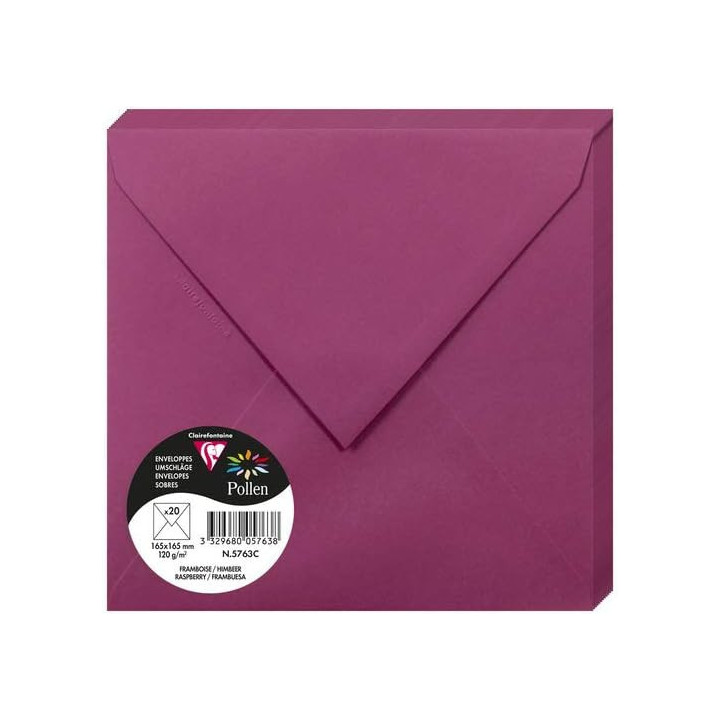 Enveloppes - Carré - 165x165mm - Pollen - Framboise - 20 unités - Clairefontaine