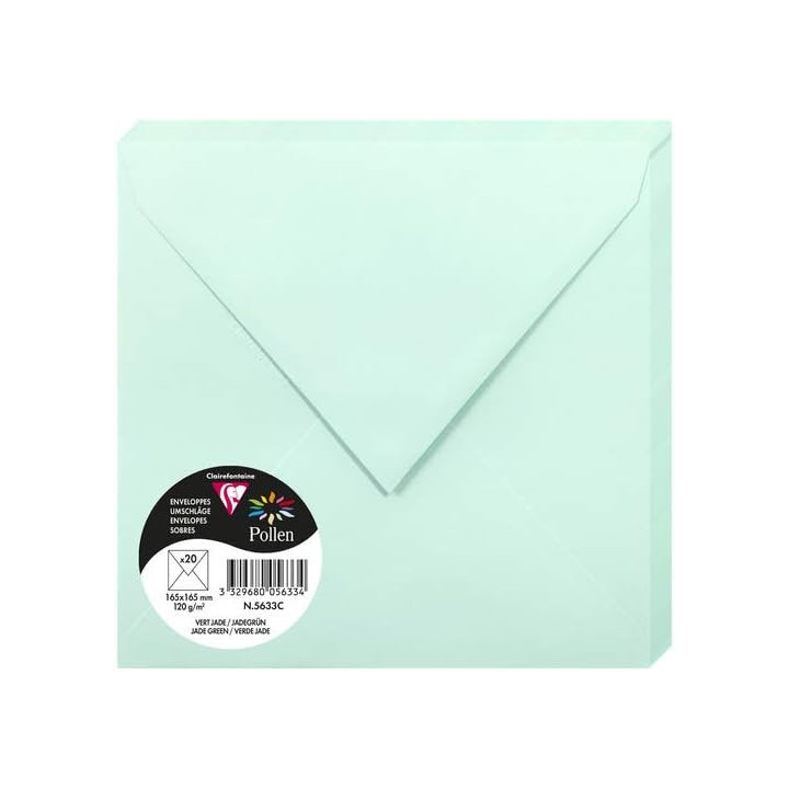 Enveloppes - Carré - 165x165mm - Pollen - Vert jade - 20 unités - Clairefontaine