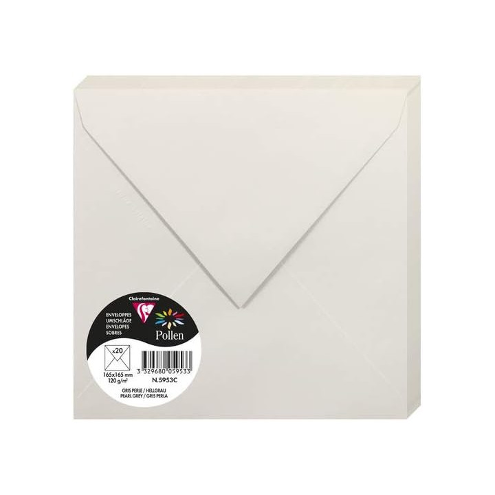 Enveloppes - Carré - 165x165mm - Pollen - Gris perle - 20 unités - Clairefontaine