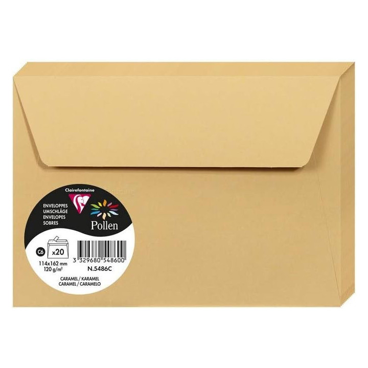 Enveloppes - Format C6 - 114x162mm - Pollen - Caramel - 20 unités - Clairefontaine