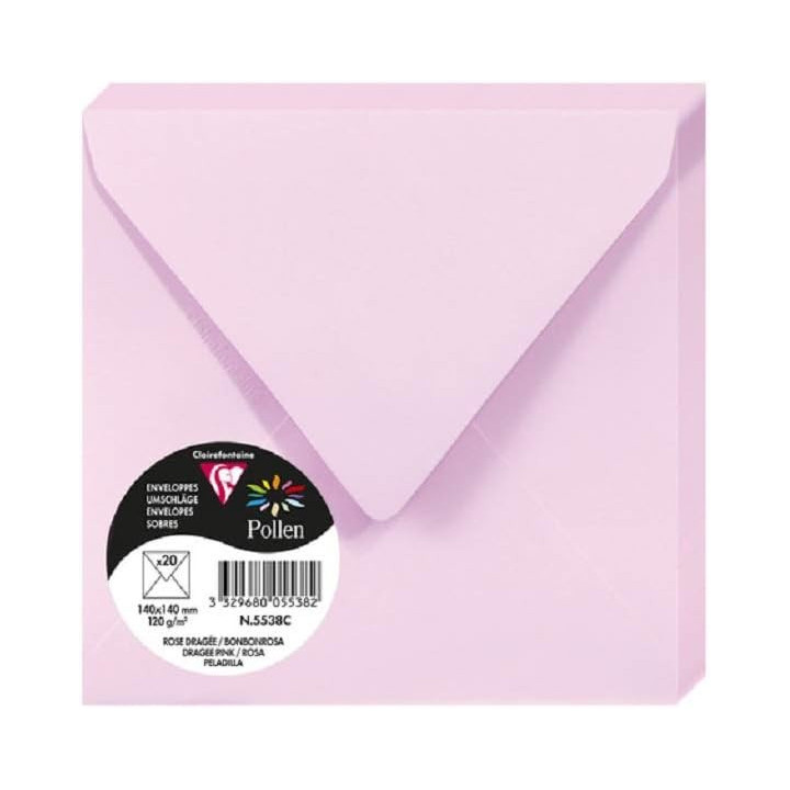Enveloppes - Carré - 140x140mm - Pollen - Rose dragée - 20 unités - Clairefontaine