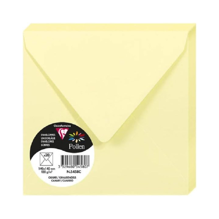 Enveloppes - Carré - 140x140mm - Canari - 20 unités - Clairefontaine
