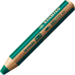 Stabilo woody 3 in 1 - Vert foncé - Crayon de couleur - Pointe large - Tous supports