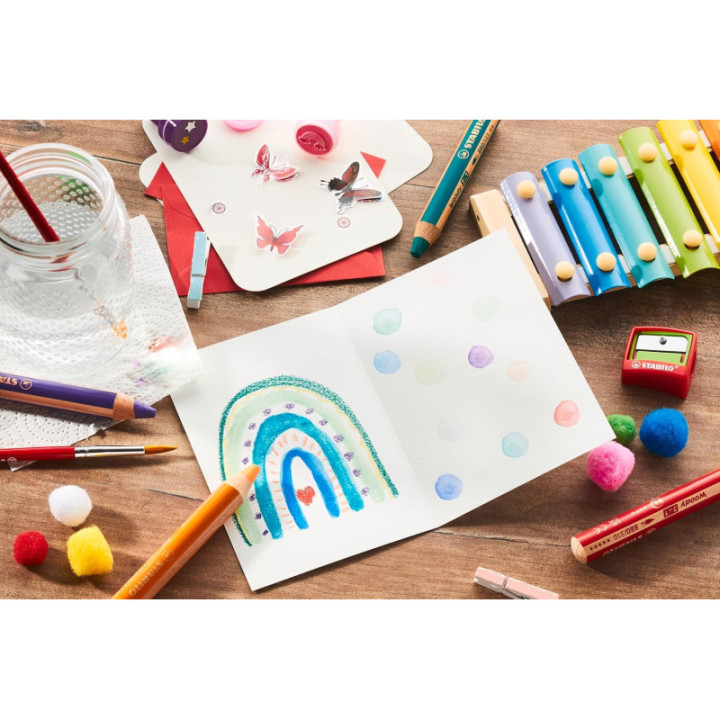 Stabilo woody 3 in 1 - Vert foncé - Crayon de couleur - Pointe large - Tous supports