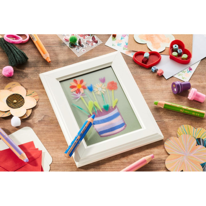 Stabilo woody 3 in 1 - Vert foncé - Crayon de couleur - Pointe large - Tous supports