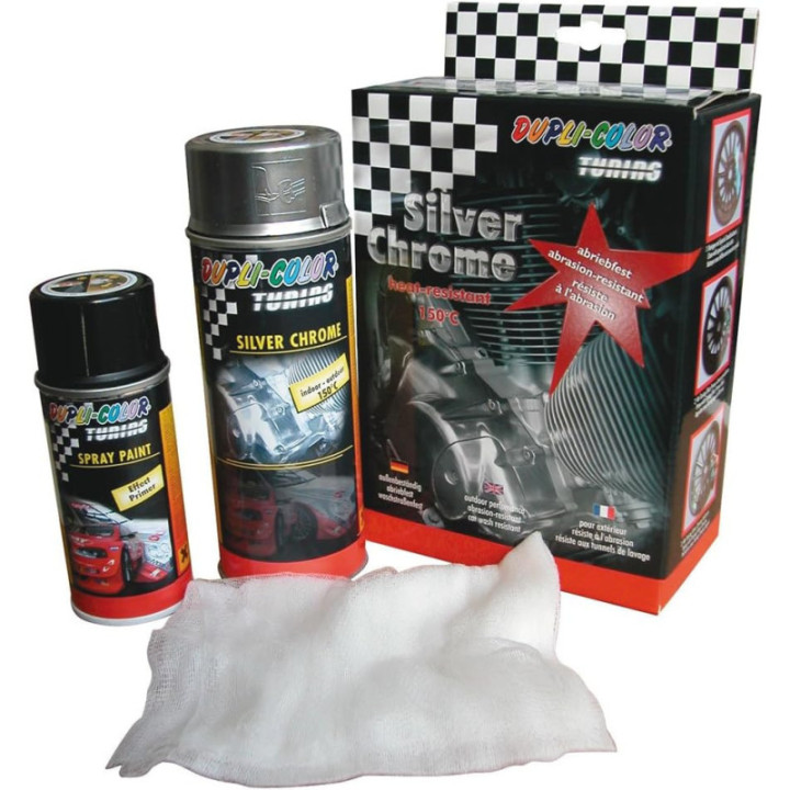 Coffret - Bombes de peinture - Carrosserie - Chrome argent - Jusqu'à 150°C - Dupli-Color