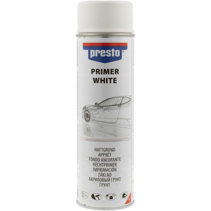 Bombe d'apprêt - Sous-couche - Blanc - Pour peinture claires - Carrosserie - Presto - 500ml