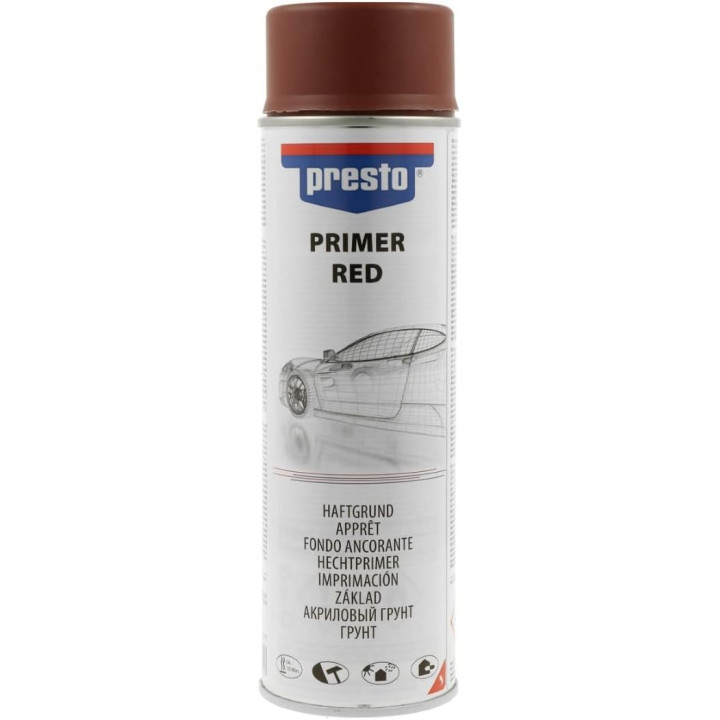 Bombe d'apprêt - Sous-couche - Rouge - Pour peinture rouge foncé - Carrosserie - Presto - 500ml