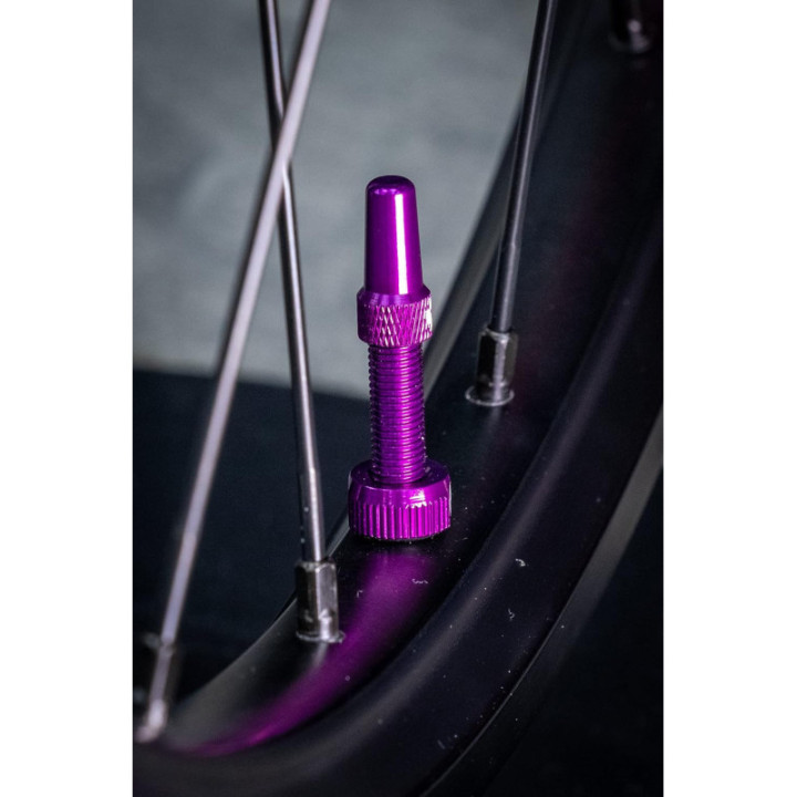 Valves pour pneu sans chambre à air - Paire de 2 - Alu - 44mm - Violet - Muc-Off