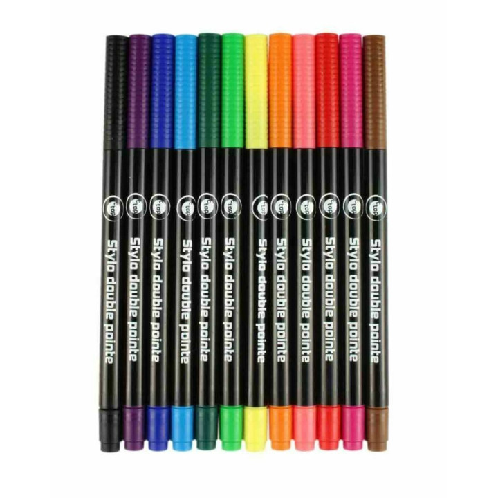 Pochette 12 Stylos Feutres Double Pointes - Ctop