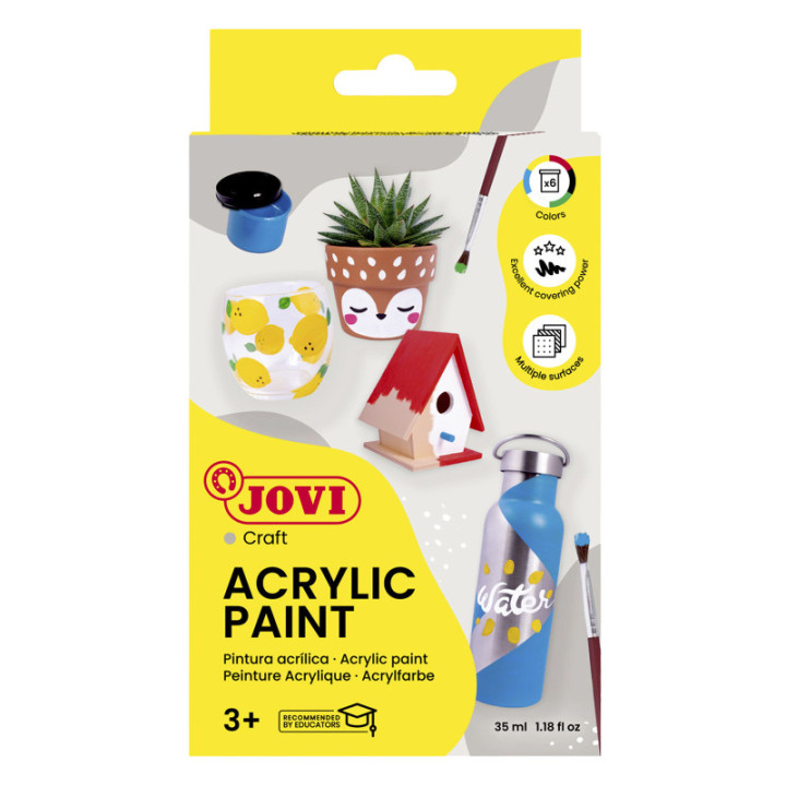 Peinture acrylique - Enfant - Scolaire - Arts plastiques - 6 pots de 55ml - Jovi