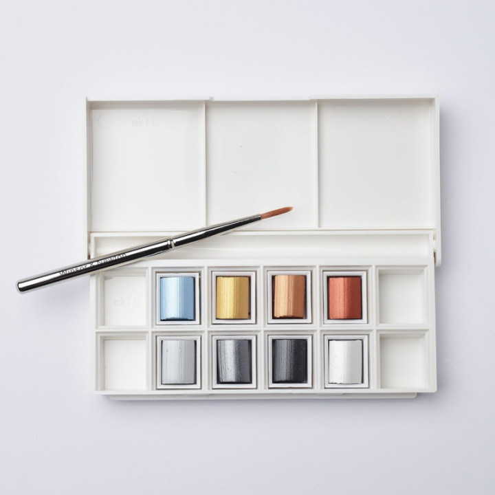 Coffret - Peinture aquarelle - 8 couleurs métalliques - Winsor et Newton - Cotman