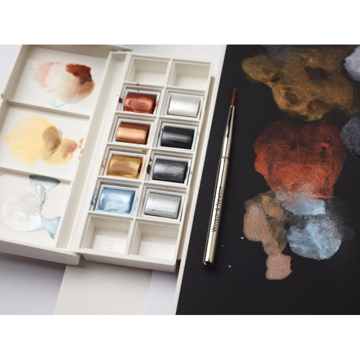 Coffret - Peinture aquarelle - 8 couleurs métalliques - Winsor et Newton - Cotman