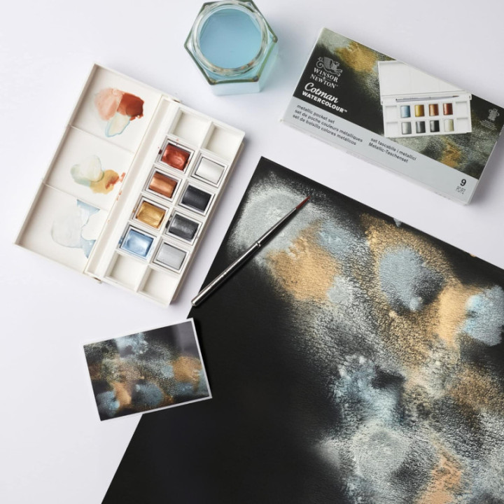 Coffret - Peinture aquarelle - 8 couleurs métalliques - Winsor et Newton - Cotman