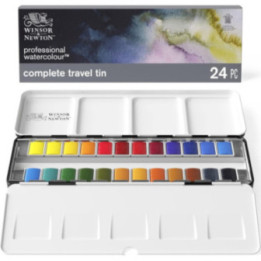 Peinture aquarelle - Boîte métal - 24 demi-godets - Winsor et Newton - Professional