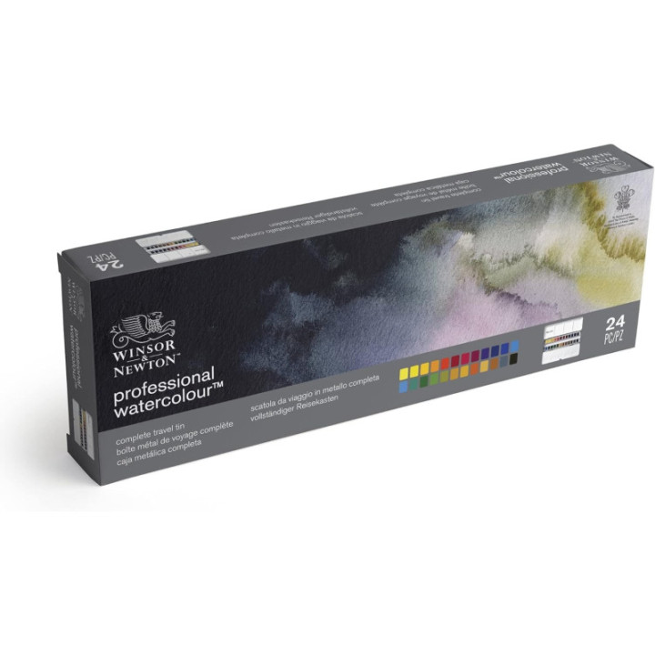 Peinture aquarelle - Boîte métal - 24 demi-godets - Winsor et Newton - Professional